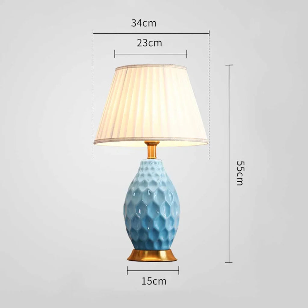 2X Textured Ceramic Oval Table Lamp with Gold Metal Base Blue - Premium