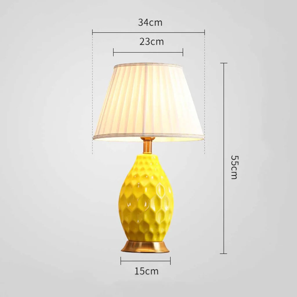 2X Textured Ceramic Oval Table Lamp with Gold Metal Base Yellow - Premium