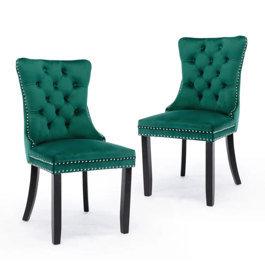 2x Velvet Dining Chairs- Green - Furniture > Dining >