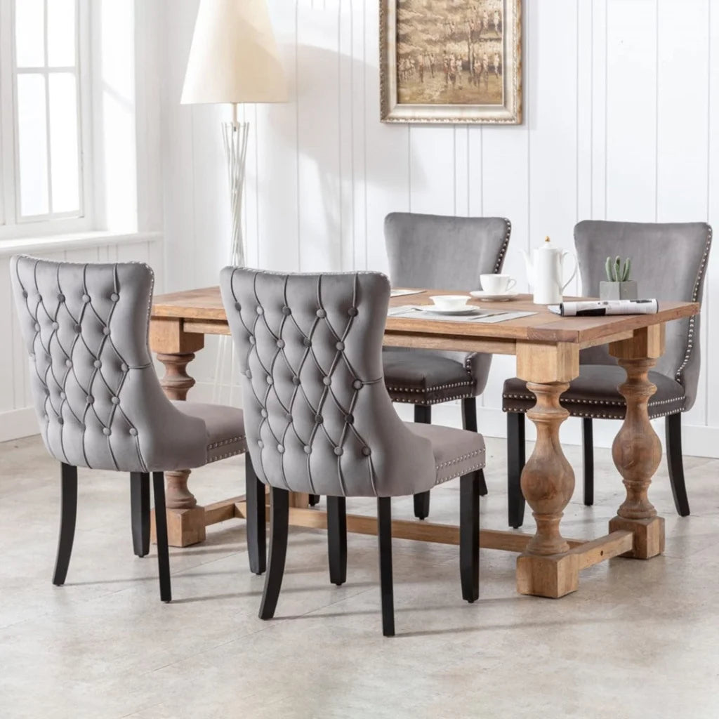 2x Velvet Upholstered Dining Chairs Tufted Wingback Side