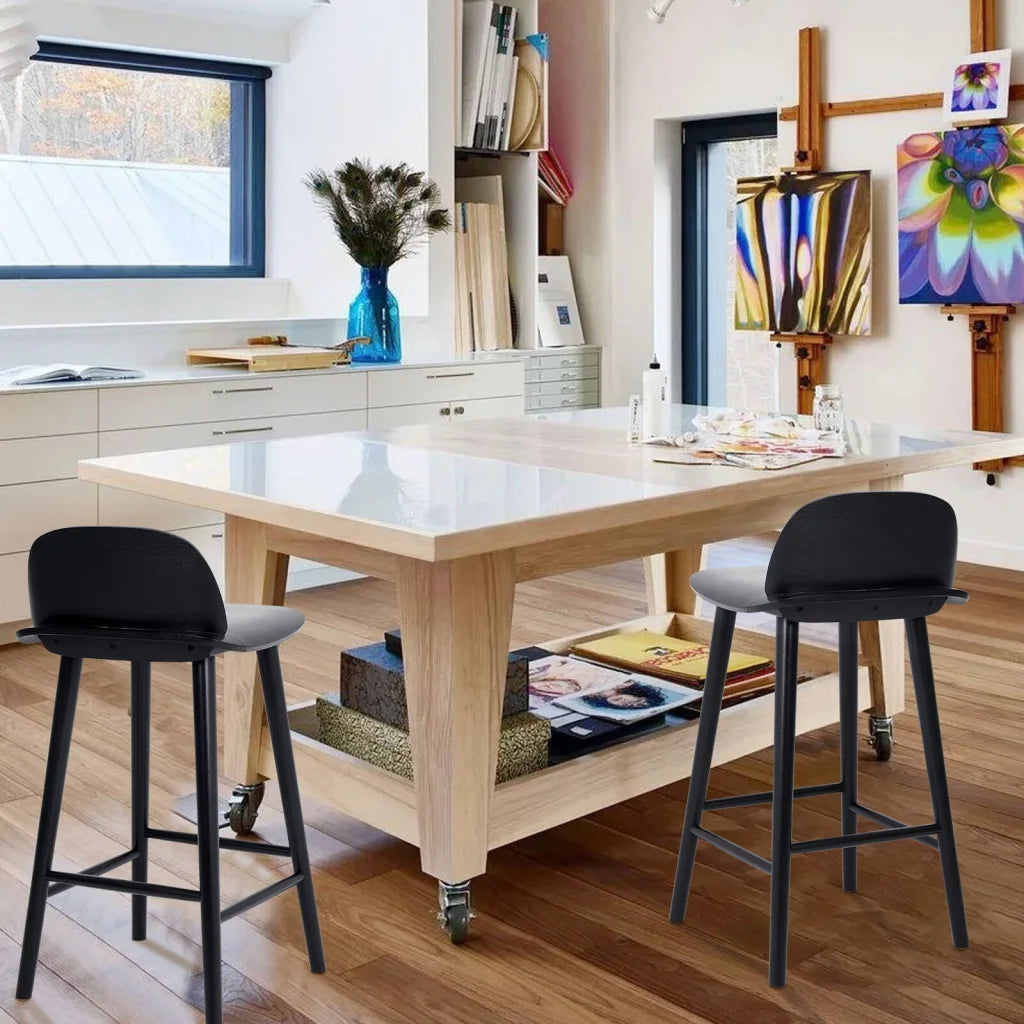 2X Wooden Bar Stool Dining Chair Ash Wood ELISE 65cm BLACK