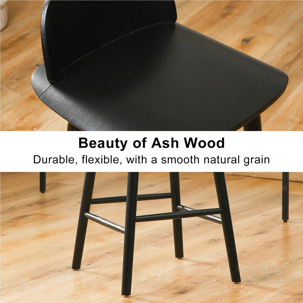 2X Wooden Bar Stool Dining Chair Ash Wood ELISE 65cm BLACK