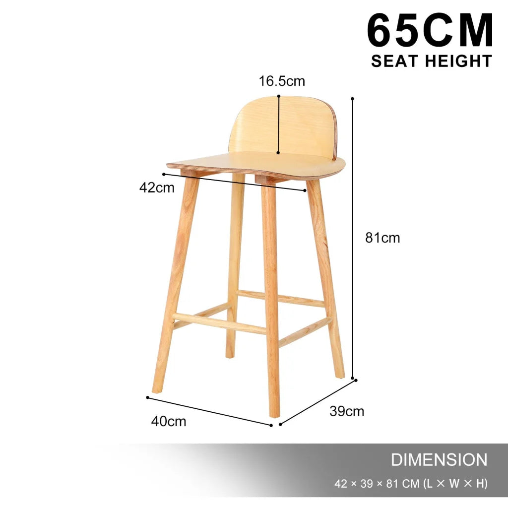 2X Wooden Bar Stool Dining Chair Ash Wood ELISE 65cm