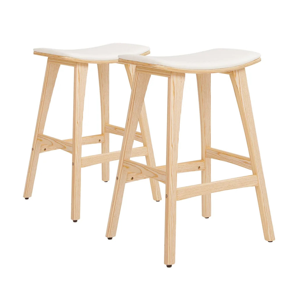 2X Wooden Bar Stool Padded Fabric Dining Chair KANSO 65cm