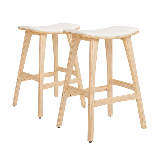 2X Wooden Bar Stool Padded Fabric Dining Chair KANSO 65cm