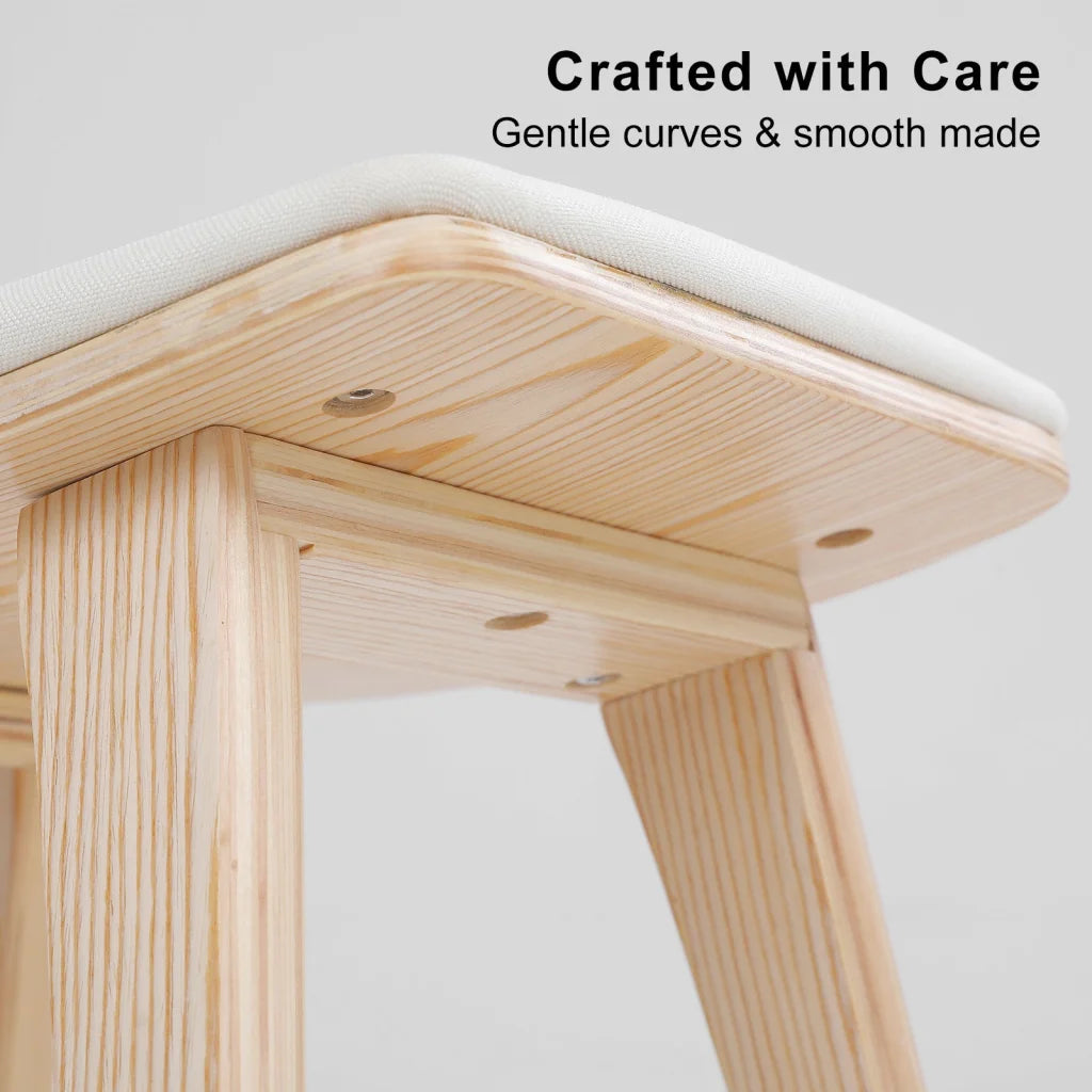 2X Wooden Bar Stool Padded Fabric Dining Chair KANSO 65cm