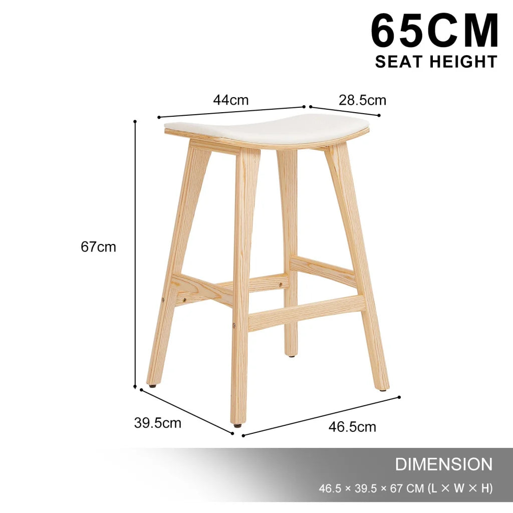 2X Wooden Bar Stool Padded Fabric Dining Chair KANSO 65cm