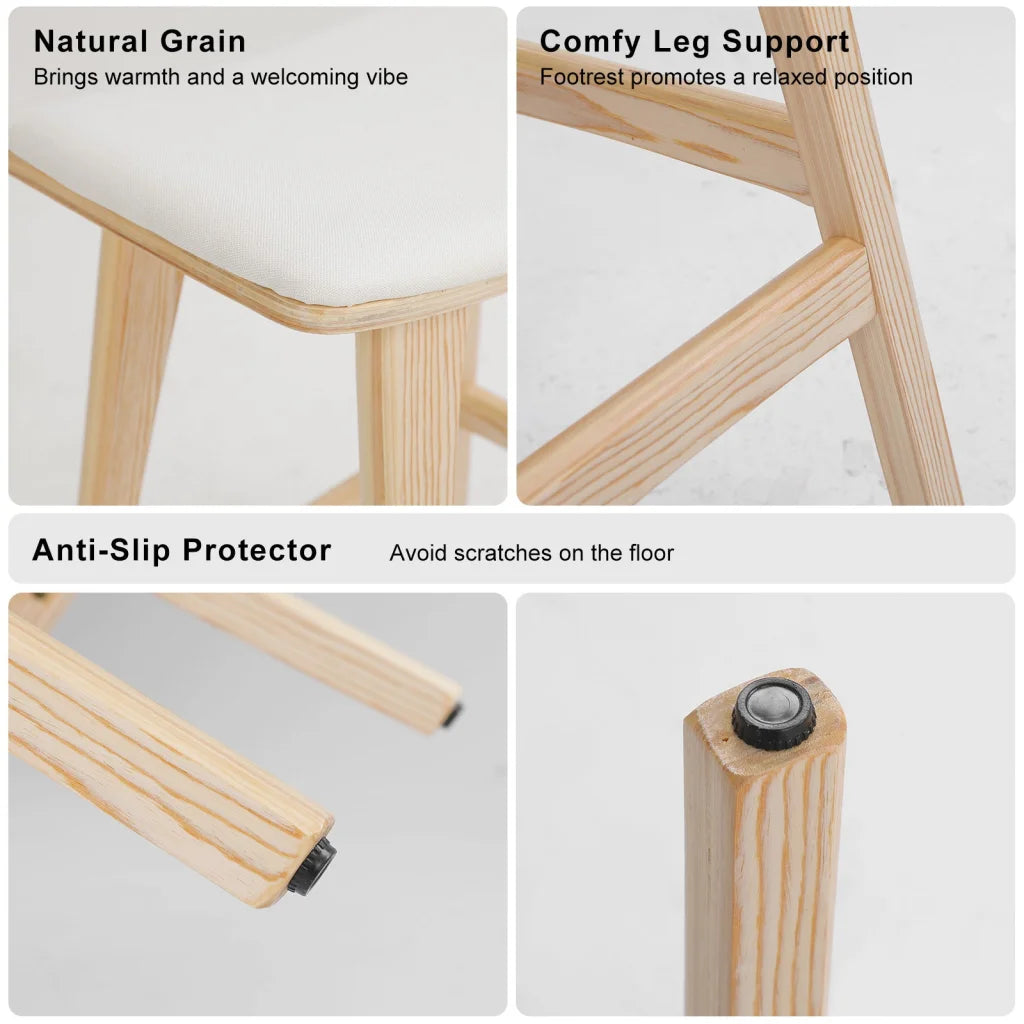 2X Wooden Bar Stool Padded Fabric Dining Chair KANSO 65cm