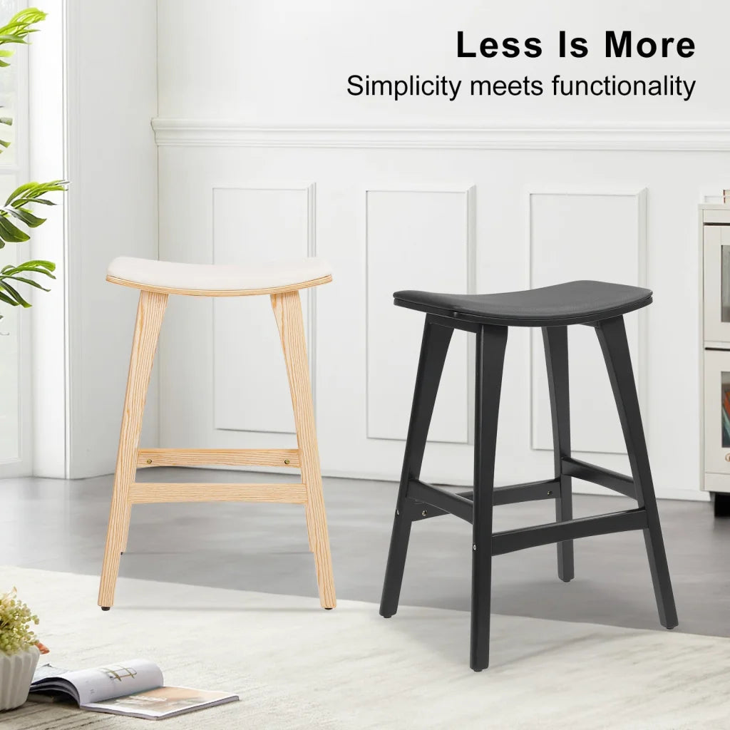 2X Wooden Bar Stool Padded PU Leather Dining Chair KANSO