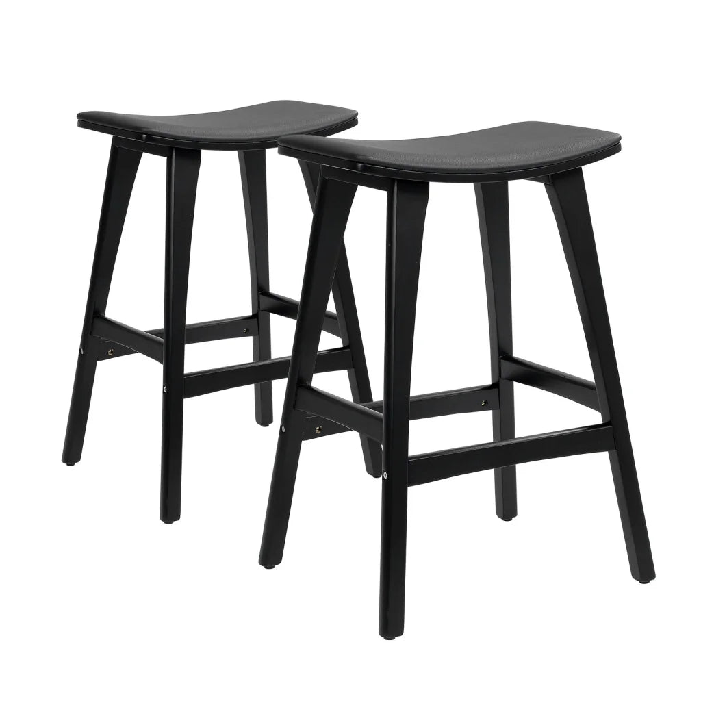 2X Wooden Bar Stool Padded PU Leather Dining Chair KANSO