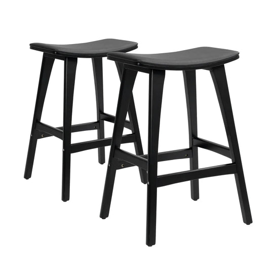 2X Wooden Bar Stool Padded PU Leather Dining Chair KANSO