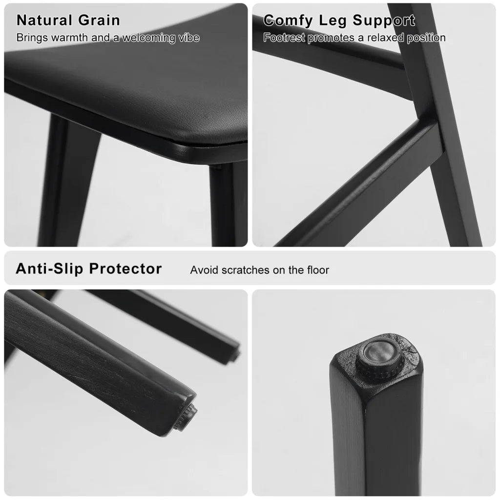 2X Wooden Bar Stool Padded PU Leather Dining Chair KANSO