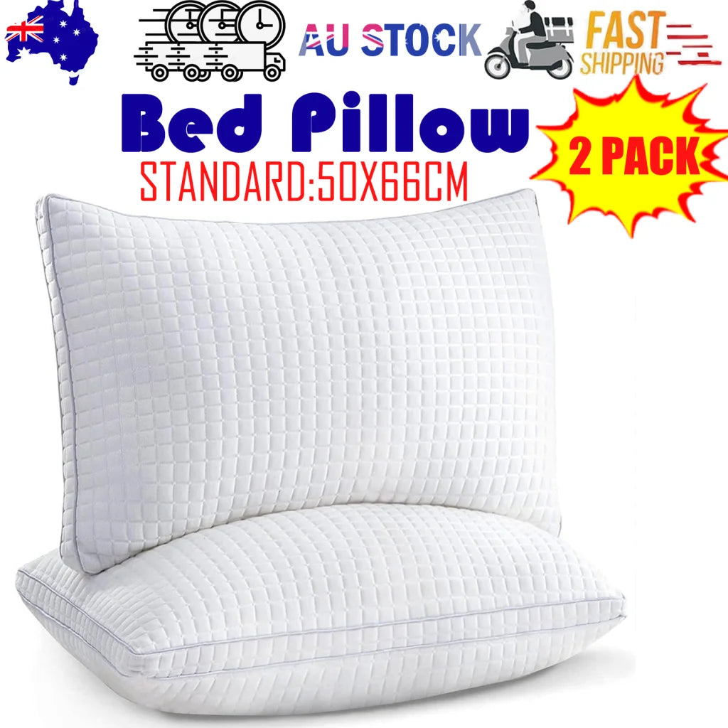 2xStandard Quality Pillows Cotton Hotel Adjustable Home