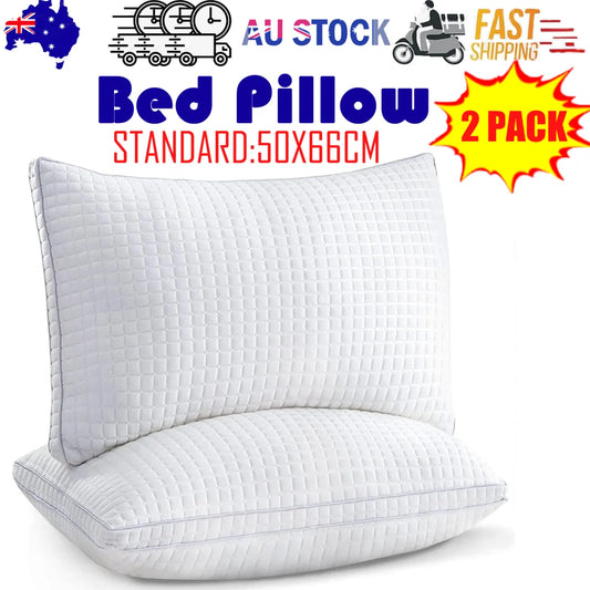 2xStandard Quality Pillows Cotton Hotel Adjustable Home
