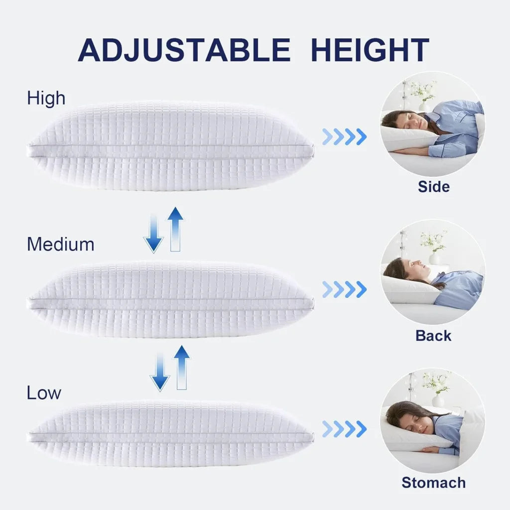 2xStandard Quality Pillows Cotton Hotel Adjustable Home