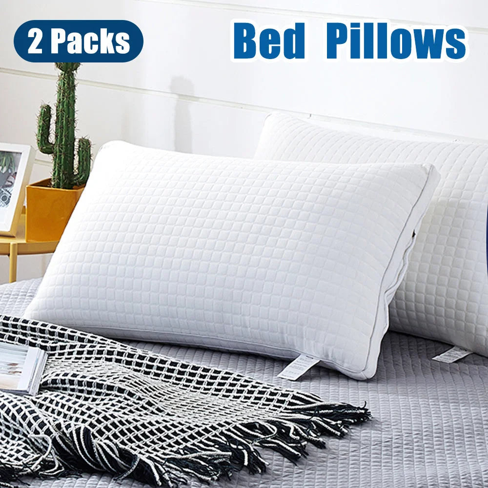 2xStandard Quality Pillows Cotton Hotel Adjustable Home