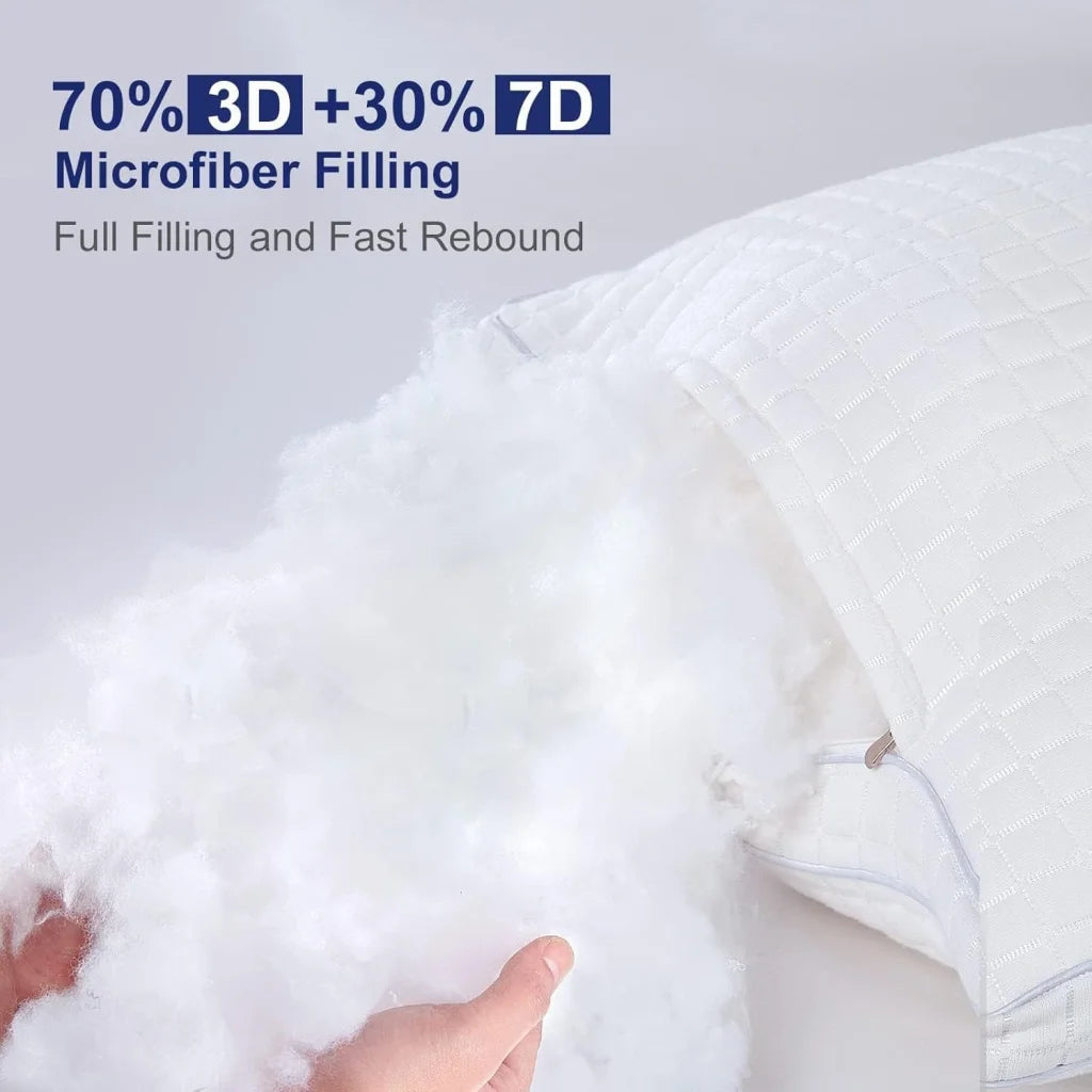 2xStandard Quality Pillows Cotton Hotel Adjustable Home