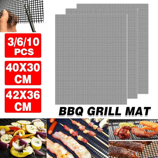 3/6/10PCS Non-Stick BBQ Grill Mat Mesh Liner Cooking