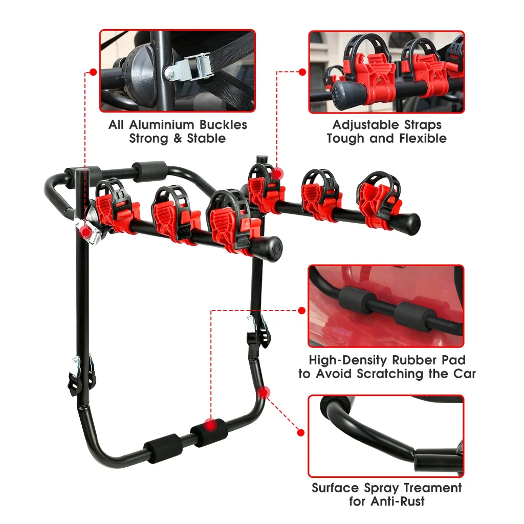 3 Bike Universal Cycle Bicycle Car Rear Carrier Rack Hanger