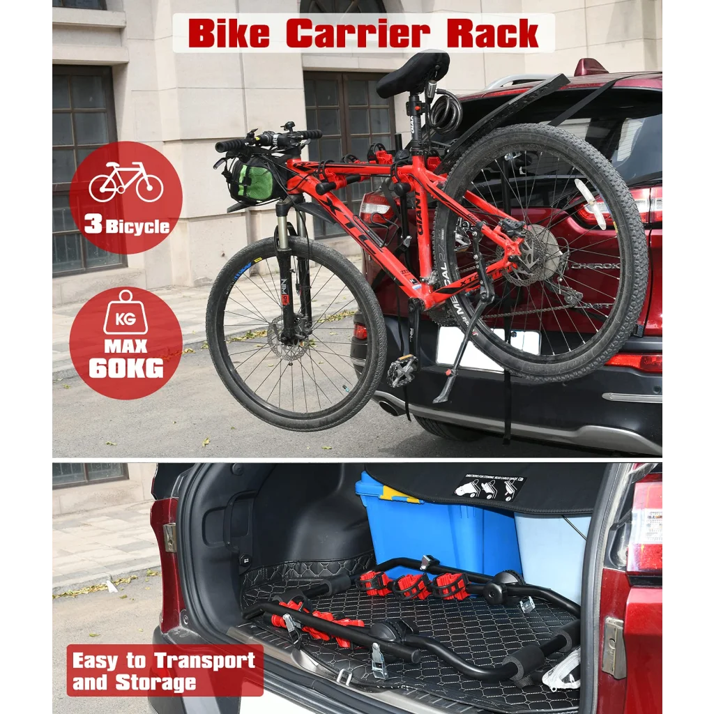 3 Bike Universal Cycle Bicycle Car Rear Carrier Rack Hanger