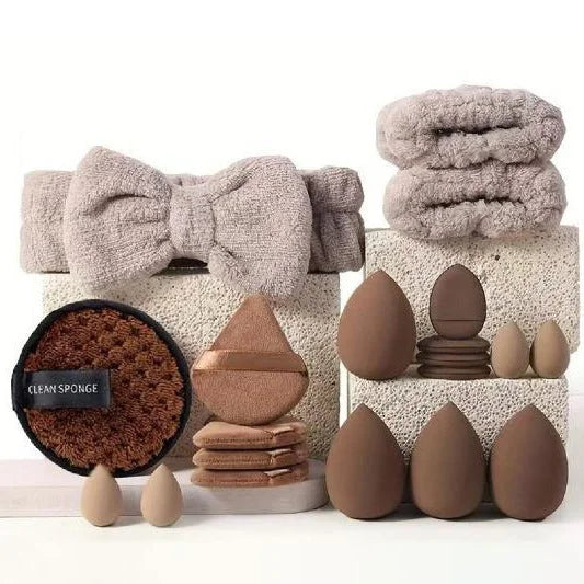 3 * Brown 20 Sets Makeup Sponge Set - Flannel Headband