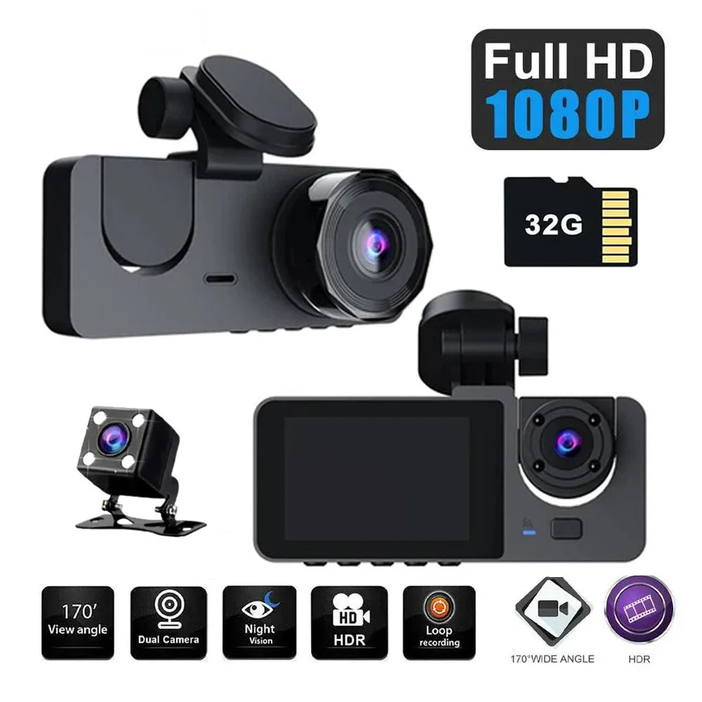 3 Channel Car DVR HD 1080P Vehicle Dash Cam Three Way Camera DVRs Reco ...