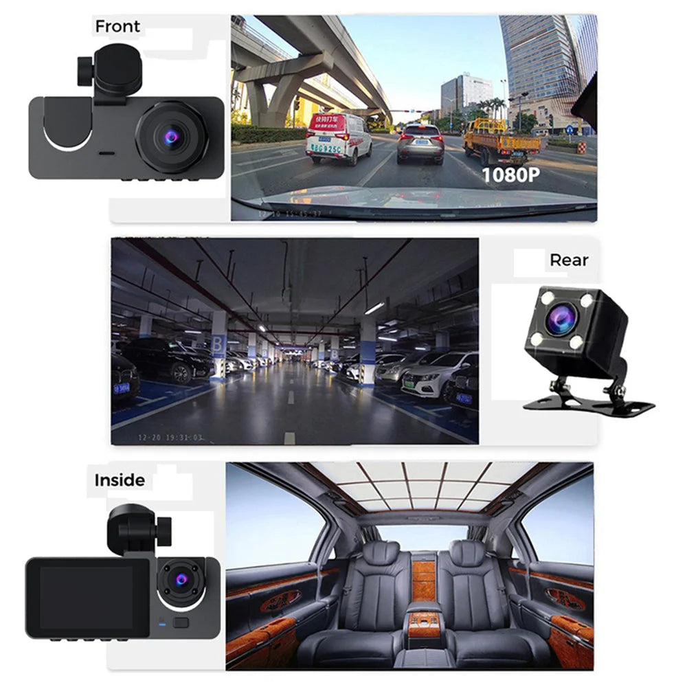 3 Channel Car DVR HD 1080P Vehicle Dash Cam Three Way