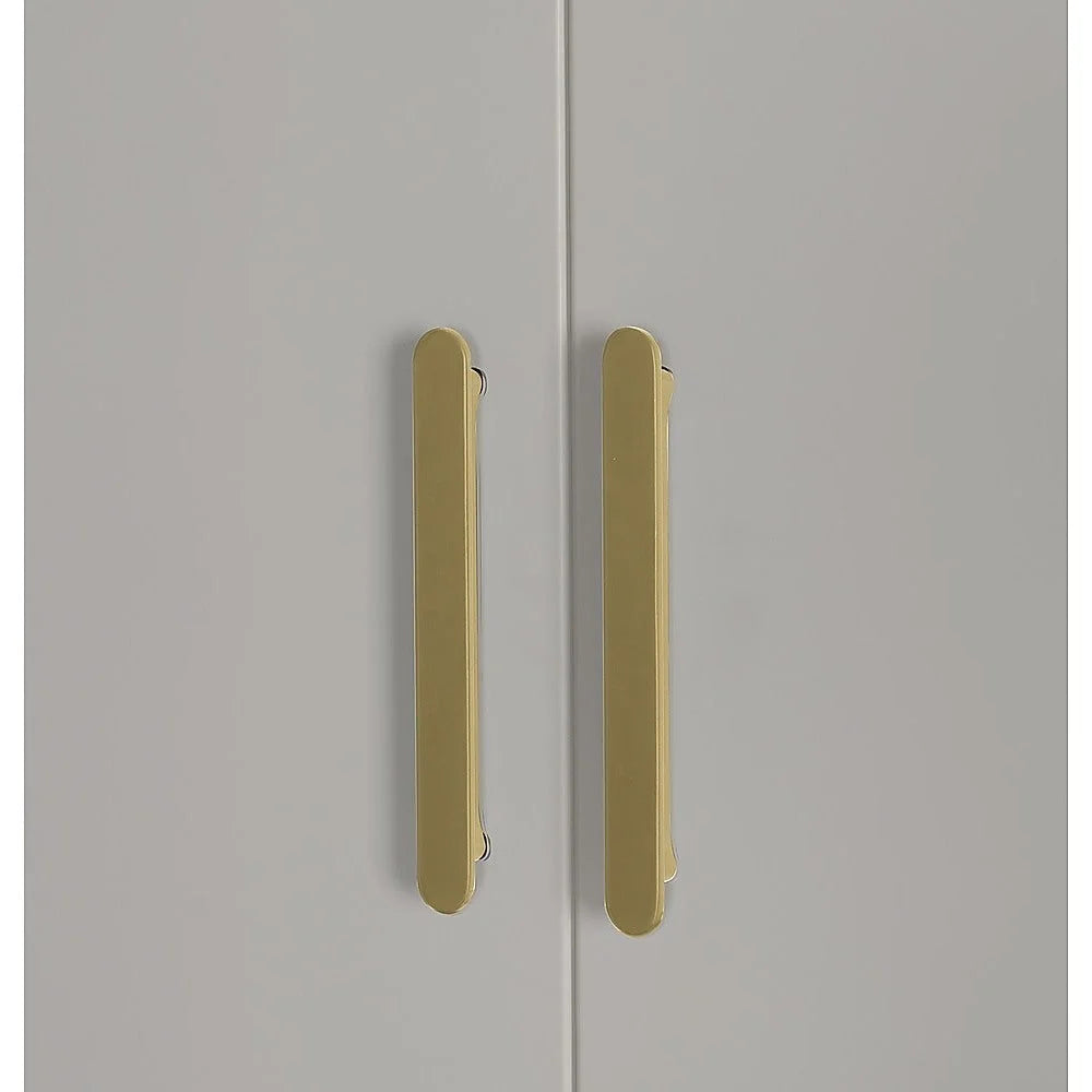 3 Door White Gloss Wardrobe – Gold Handles Hanging Rail &
