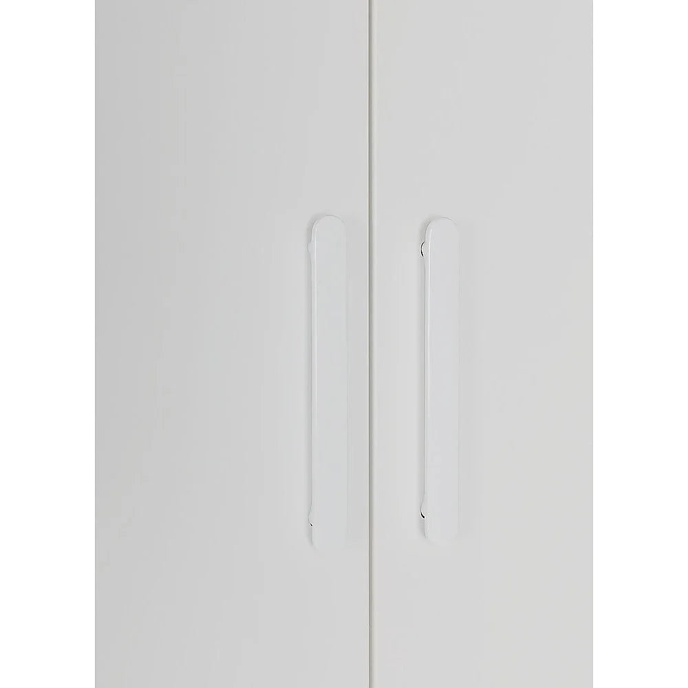 3 Door White Gloss Wardrobe – White Handles Hanging Rail &