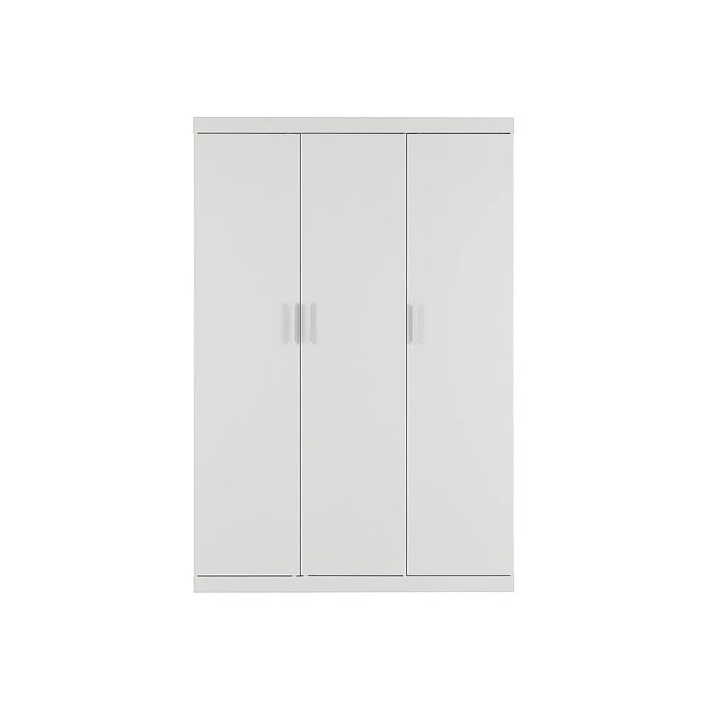 3 Door White Gloss Wardrobe – White Handles Hanging Rail &