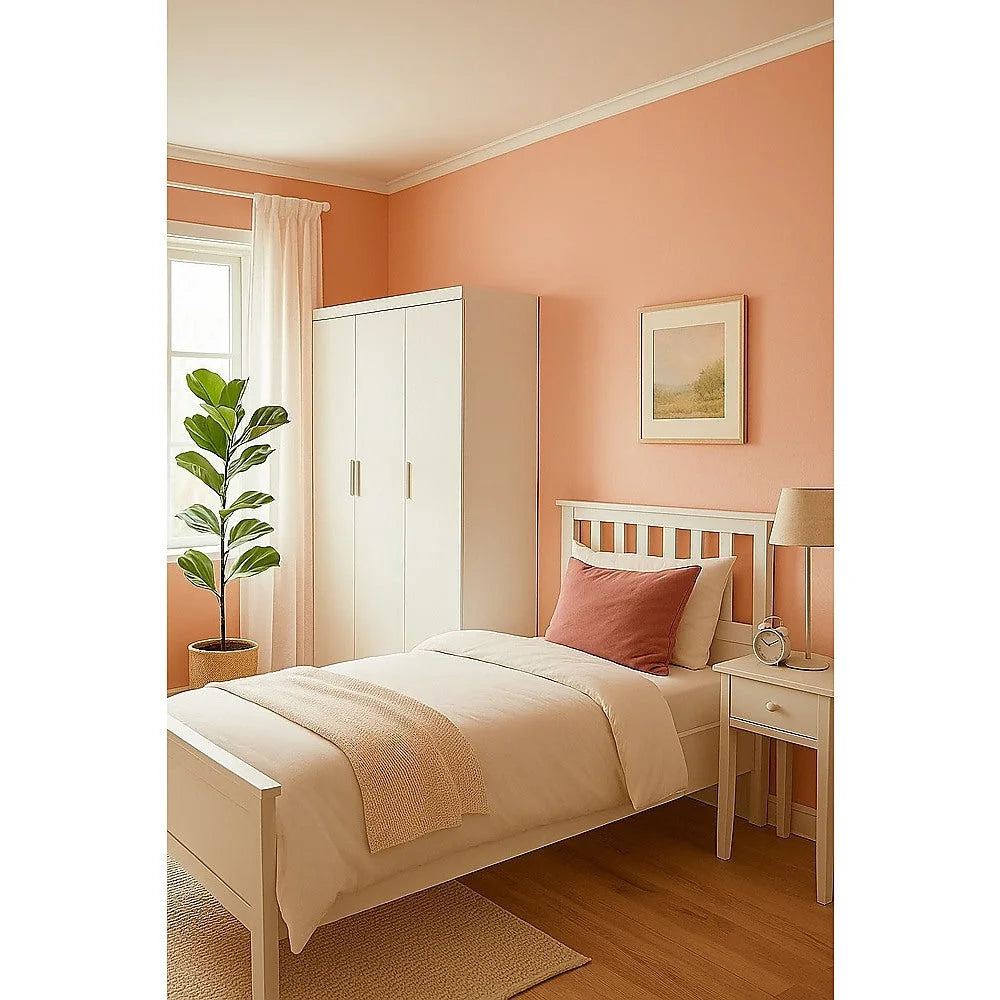 3 Door White Gloss Wardrobe – White Handles Hanging Rail &