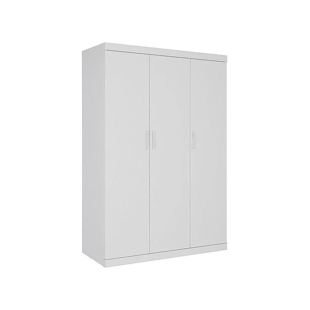 3 Door White Gloss Wardrobe – White Handles Hanging Rail &