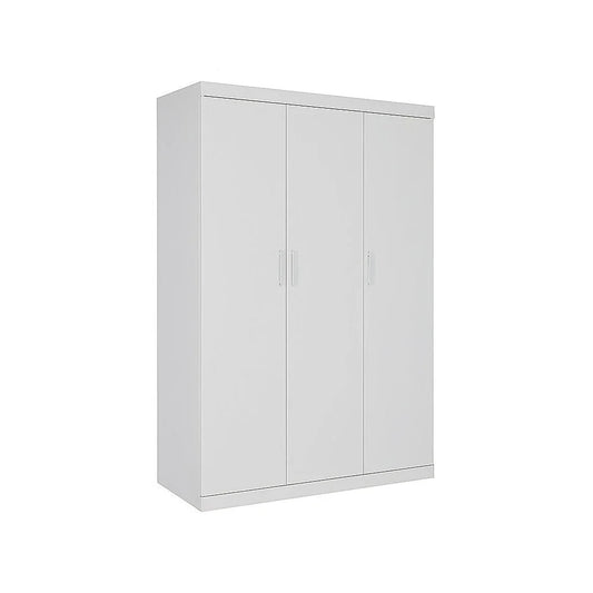 3 Door White Gloss Wardrobe – White Handles Hanging Rail &
