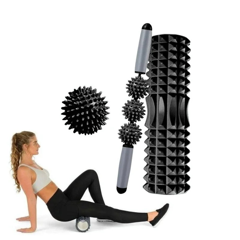 3-In-1 Eva Foam Roller Set 33Cm Length Black Crescent