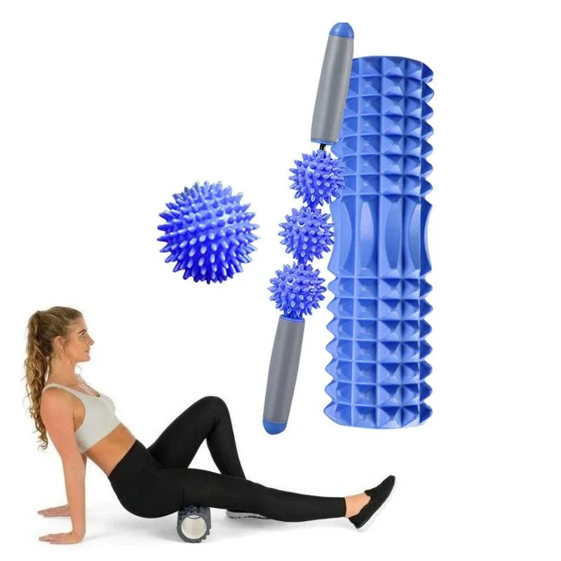 3-In-1 Eva Foam Roller Set 33Cm Length Blue Crescent