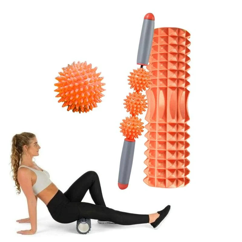 3-In-1 Eva Foam Roller Set 33Cm Length Orange Crescent
