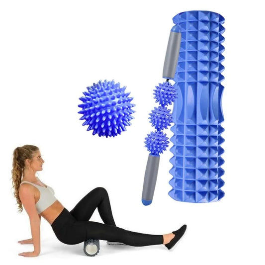 3-In-1 Eva Foam Roller Set 45Cm Length Blue Crescent