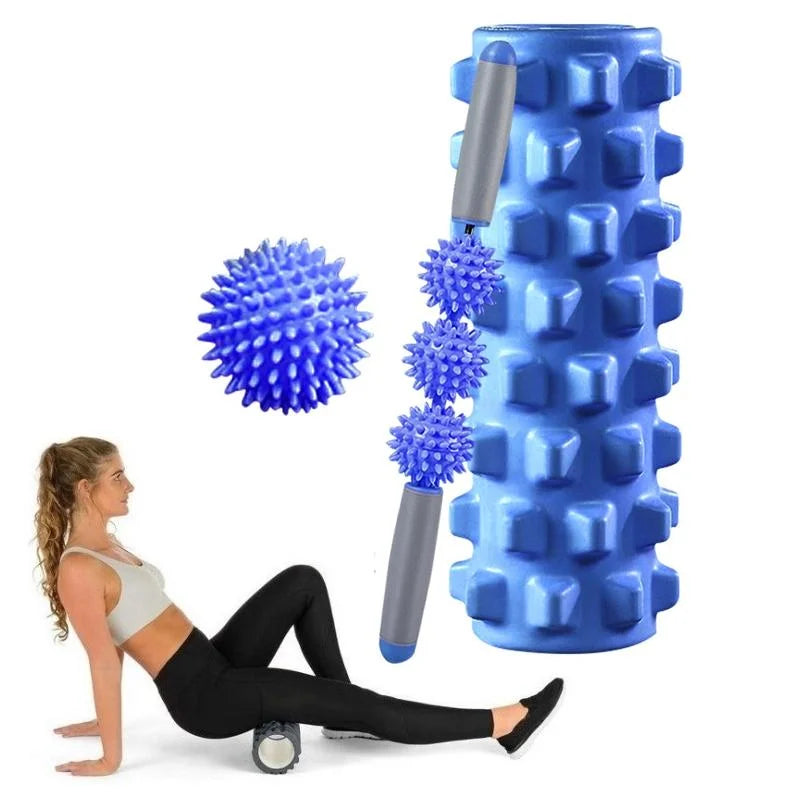 3-In-1 Eva Foam Roller Set 45Cm Length Blue Wolf Tooth