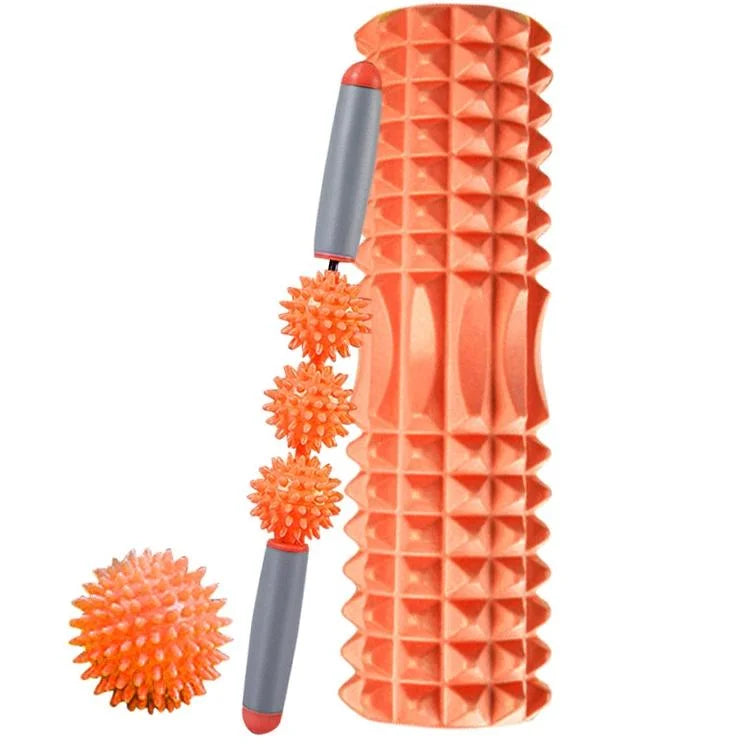 3-In-1 Eva Foam Roller Set 45Cm Length Orange - Health &