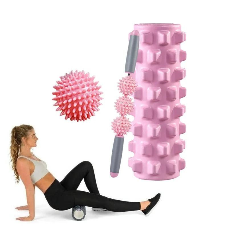 3-In-1 Eva Foam Roller Set 45Cm Length Pink Wolf Tooth