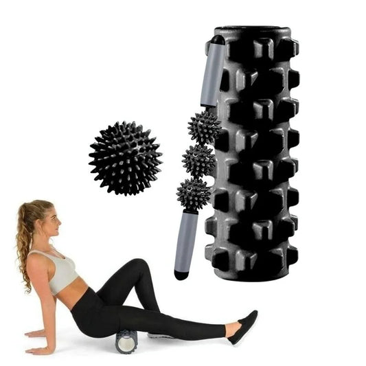 3-In-1 Eva Foam Roller Set For Muscle Relaxation 45Cm Black