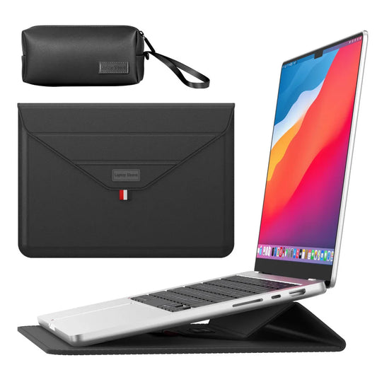 3-in-1 PU Leather Laptop Sleeve with Stand & Mouse Pad
