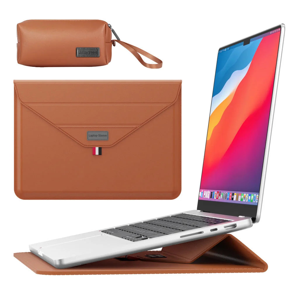 3-in-1 PU Leather Laptop Sleeve with Stand & Mouse Pad
