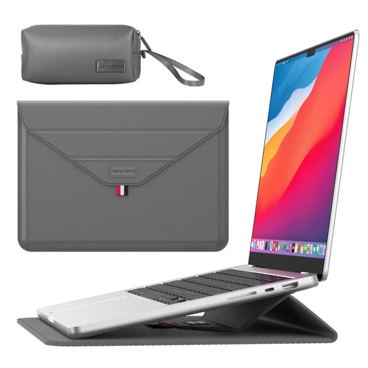 3-in-1 PU Leather Laptop Sleeve with Stand & Mouse Pad
