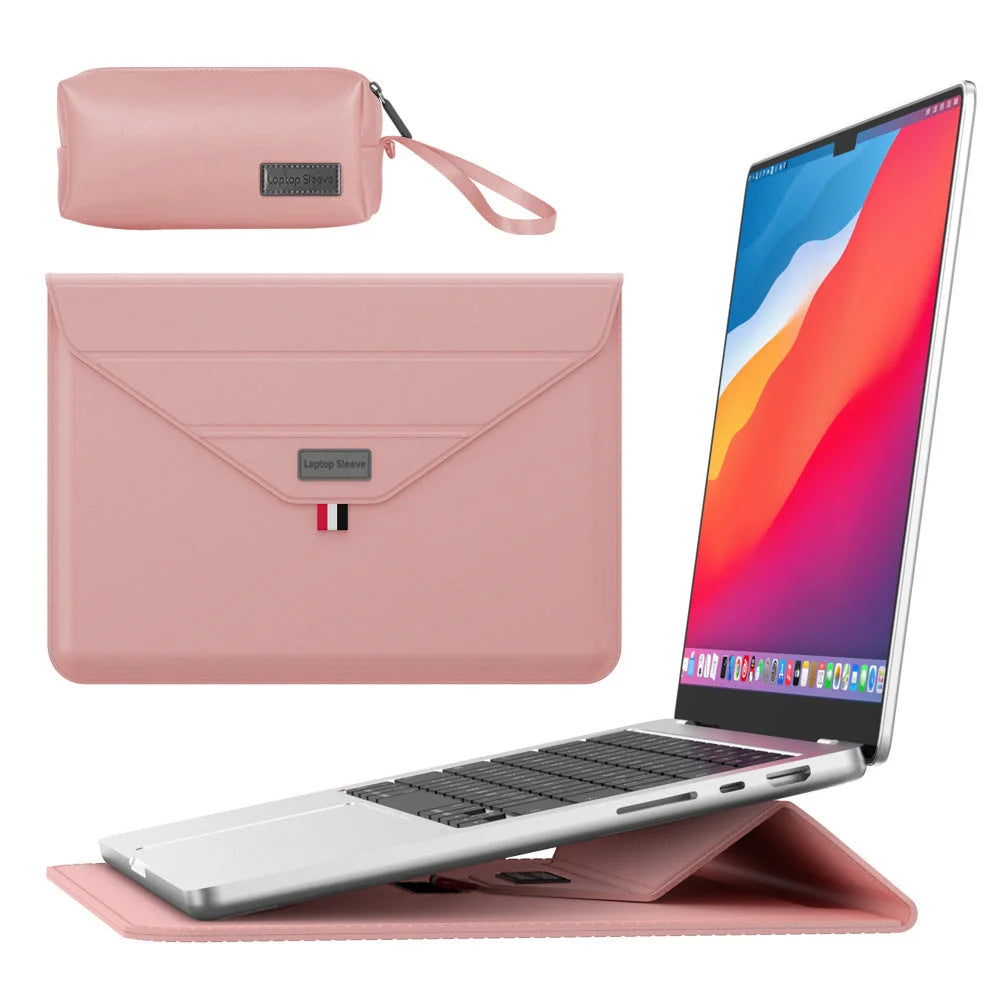 3-in-1 PU Leather Laptop Sleeve with Stand & Mouse Pad