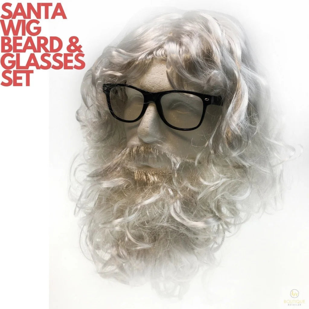 3 in 1 SANTA WIG White Beard Glasses SET Christmas Claus