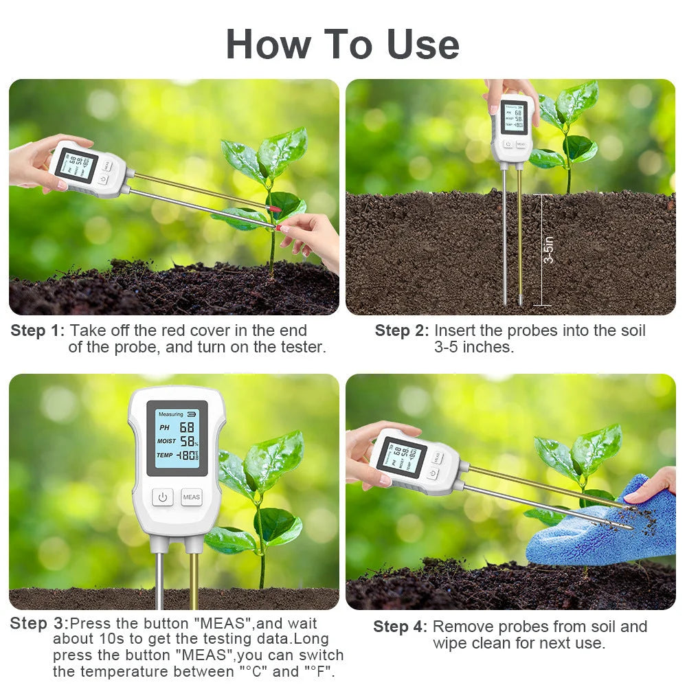 3-in-1 Soil Detector for pH Moisture and Temperature
