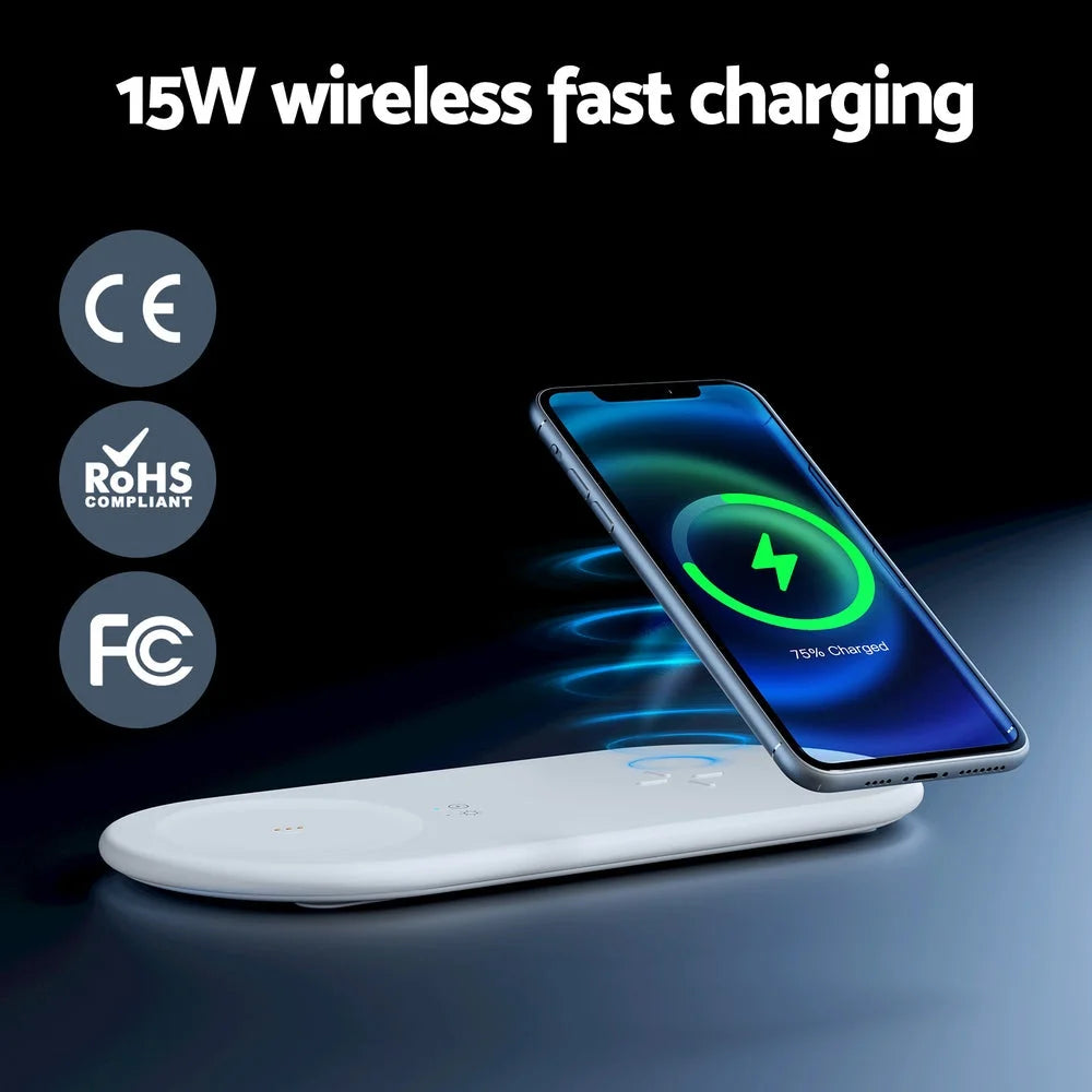3-in-1 Wireless Charger 15W Fast Charging with RGB Light