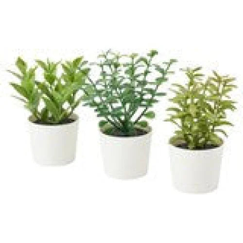 3 Pack of Artificial Herb Potted Plants in White Plastic