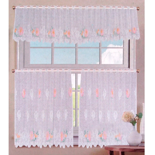 3 Pce Cafe Gardenia Lace Curtain Set - Home & Garden >